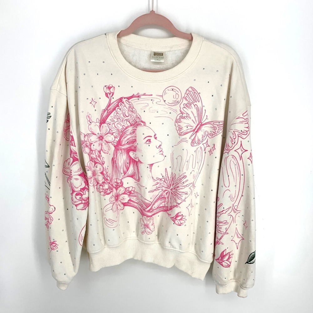 Wicked x Katie Kime Glinda Elphaba Rhinestone Sweatshirt Cream Medium